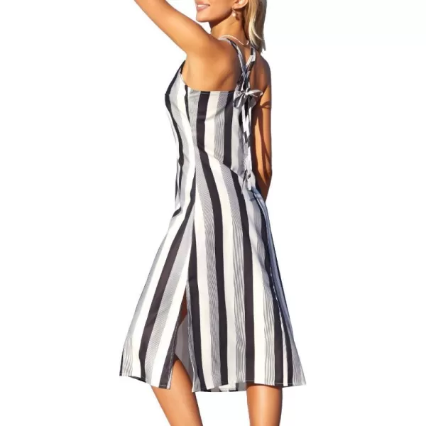 SouqFone Womens Summer Casual Long Dresses V Neck Beach Party Dress02stripes