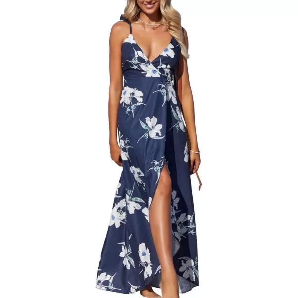 SouqFone Womens Summer Casual Long Dresses V Neck Beach Party Dress05blue Floral