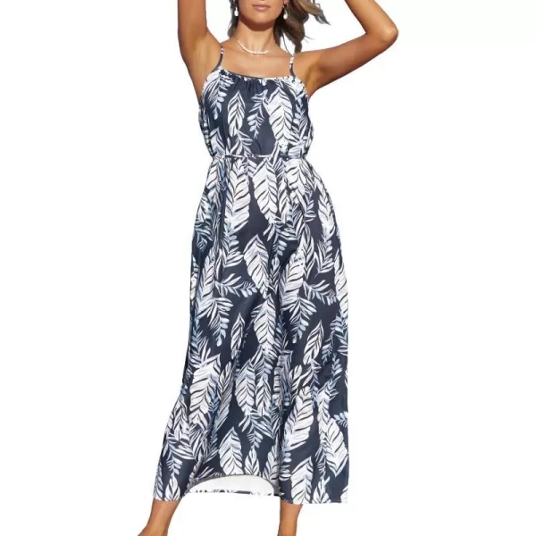 SouqFone Womens Summer Casual Long Dresses V Neck Beach Party Dress08leaf Print