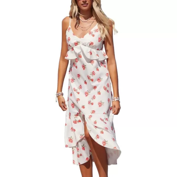 SouqFone Womens Summer Casual Long Dresses V Neck Beach Party Dress15red Floral