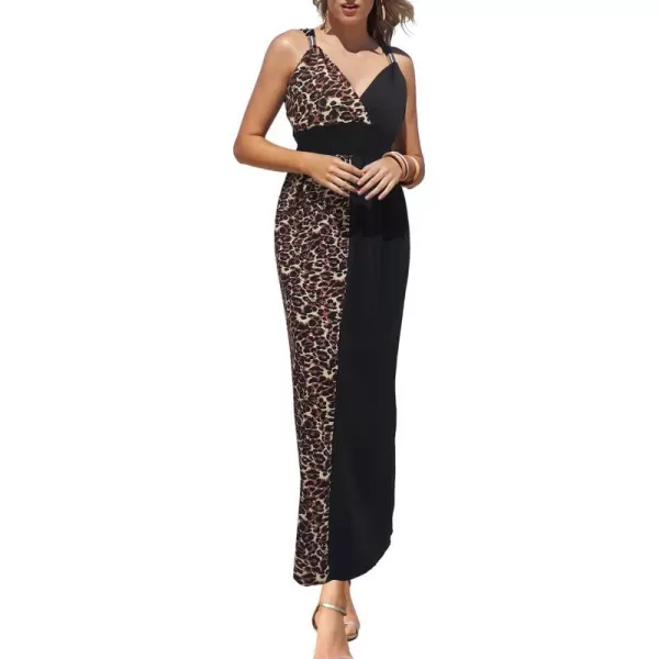 SouqFone Womens Summer Casual Long Dresses V Neck Beach Party Dress25black Leopard