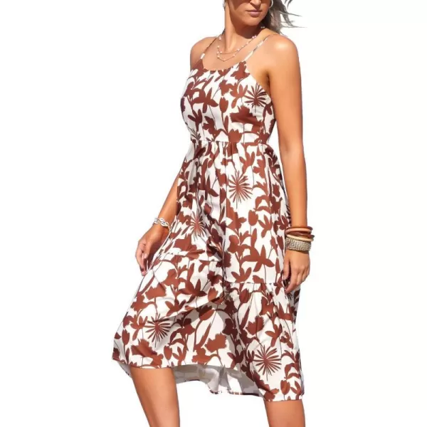 SouqFone Womens Summer Casual Long Dresses V Neck Beach Party Dress27brown Floral