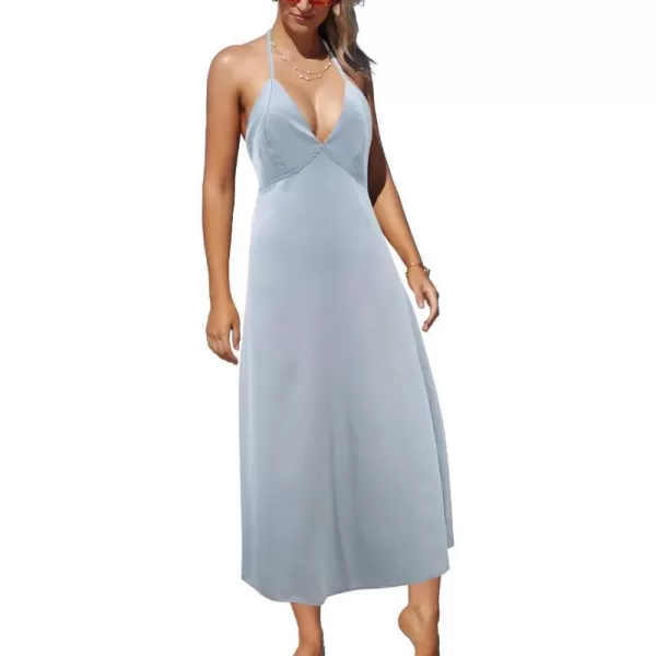 SouqFone Womens Summer Casual Long Dresses V Neck Beach Party Dress28light Blue