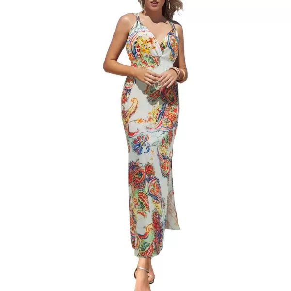 SouqFone Womens Summer Casual Long Dresses V Neck Beach Party Dress31paisley Flower