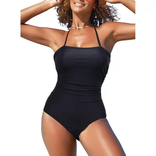 SuperPrity One Piece Bathing Suits for Women Tummy Control Monokini Swimsuits03black