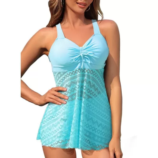 SuperPrity Tankini Bathing Suit for Women 2 Piece Lace Crochet Tummy Control Swimsuit with ShortsAvailable in Plus Size01light Blue