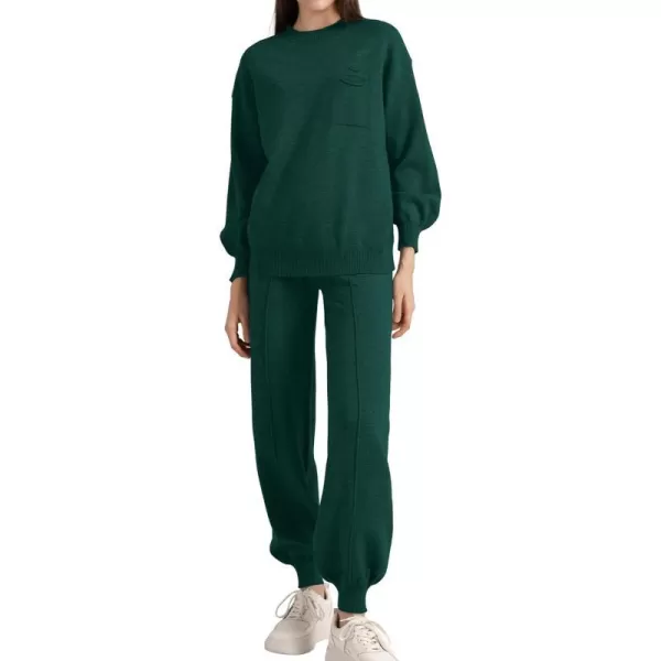 SuperPrity Two Piece Sweater Set for Women Long Sleeve Outfits Crew Neck Pullover Top with Sweatpants Knit Jogger SetDark Green