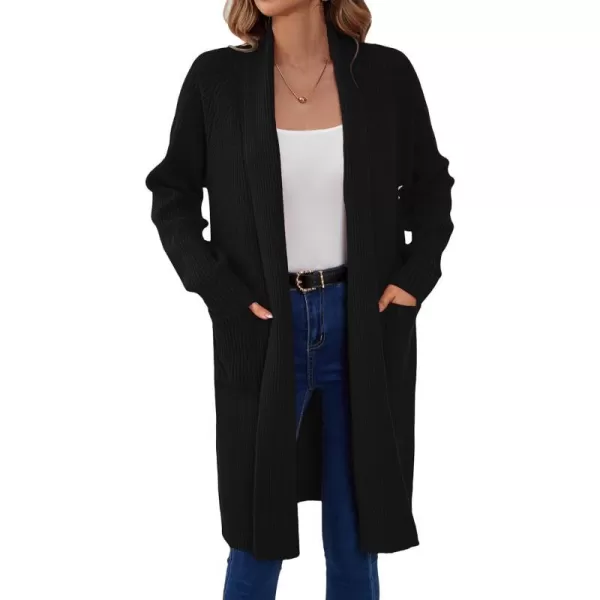 SuperPrity Women Long Cardigan Sweaters with Pocket Open Front Coatigan Jackets Long Sleeve Shawl Collar Knit CoatBlack