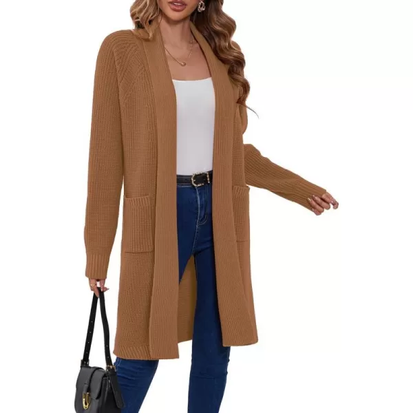 SuperPrity Women Long Cardigan Sweaters with Pocket Open Front Coatigan Jackets Long Sleeve Shawl Collar Knit CoatCamel