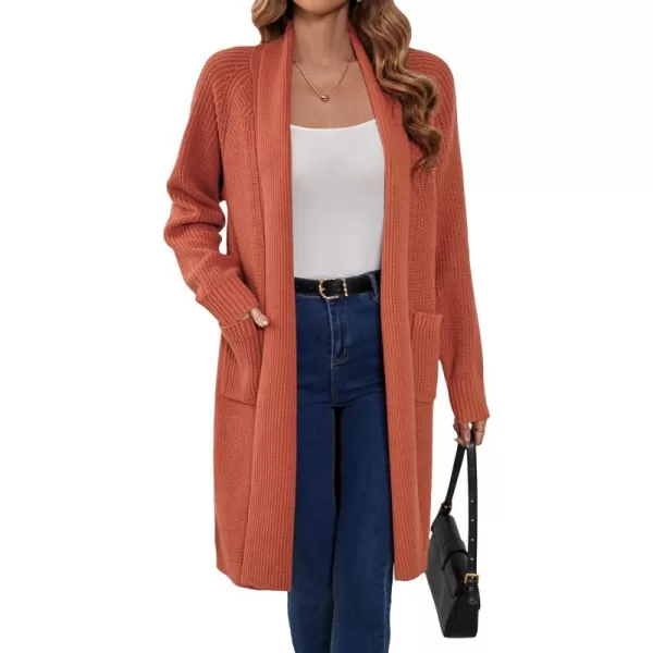 SuperPrity Women Long Cardigan Sweaters with Pocket Open Front Coatigan Jackets Long Sleeve Shawl Collar Knit CoatOrange Red