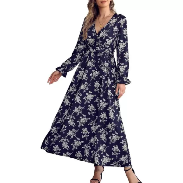 SuperPrity Women Short SleeveLong Sleeve Floral Wrap Maxi Dresses V Neck High Waist Flowy ALine Long Cocktail Party Dress01blue Floral