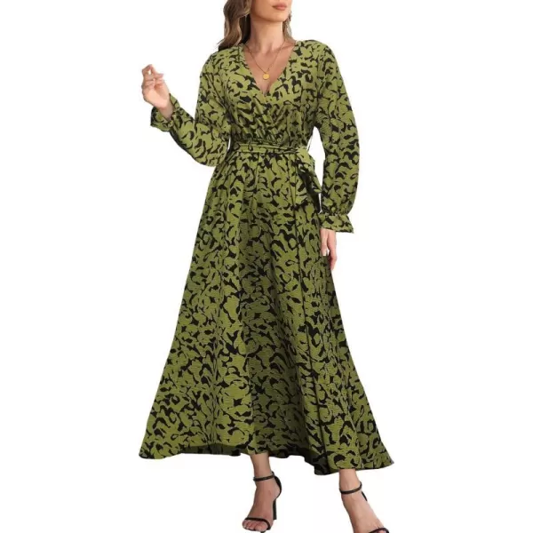 SuperPrity Women Short SleeveLong Sleeve Floral Wrap Maxi Dresses V Neck High Waist Flowy ALine Long Cocktail Party Dress02green Printed