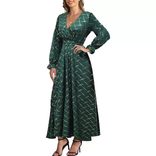 SuperPrity Women Short SleeveLong Sleeve Floral Wrap Maxi Dresses V Neck High Waist Flowy ALine Long Cocktail Party DressDark Green