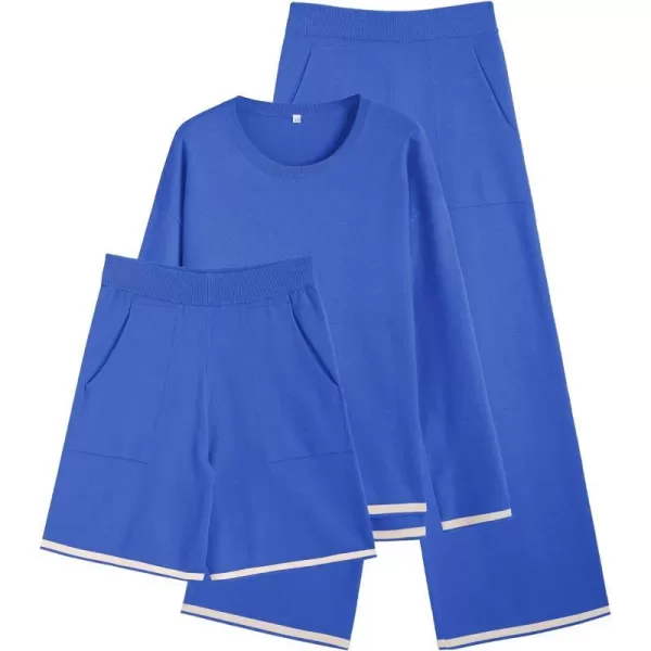 Three Piece Long Sleeve-sapphire Blue-3pc