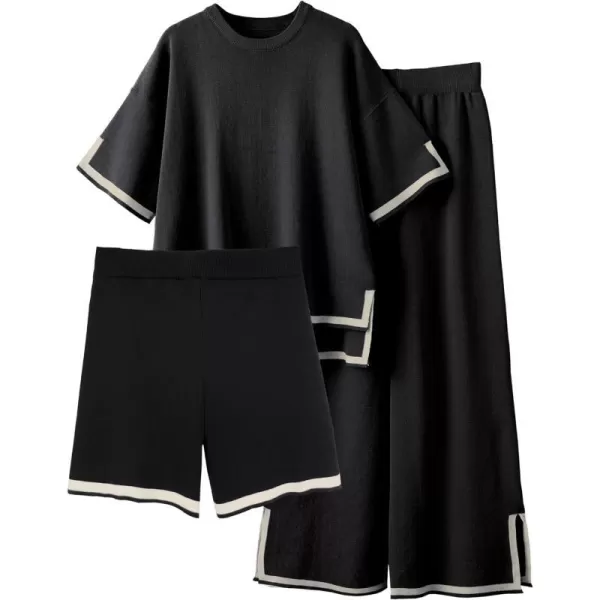 Three Piece Short Sleeve-solid Black-3pc