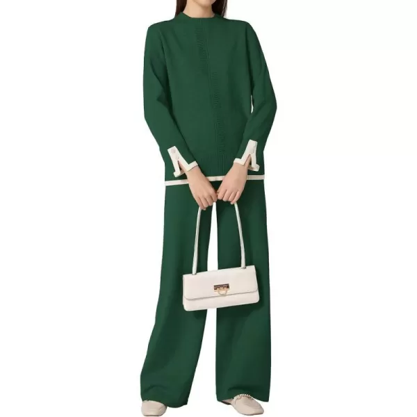 SuperPrity Women Sweater Set 2 or 3 Piece Outfits ShortLong Sleeve Knit Pullover Tops High Waist Wide Leg Pants Lounge SetsTwo Piece Long Sleeve4dark Green