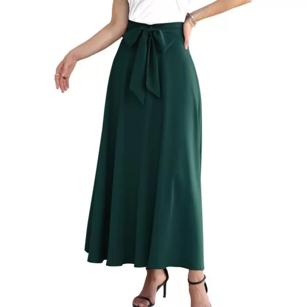 SuperPrity Womens Skirts High Waisted Tie Knot Front Pleated Swing Formal A Line Maxi Skirt with Zip Back0001dark Green