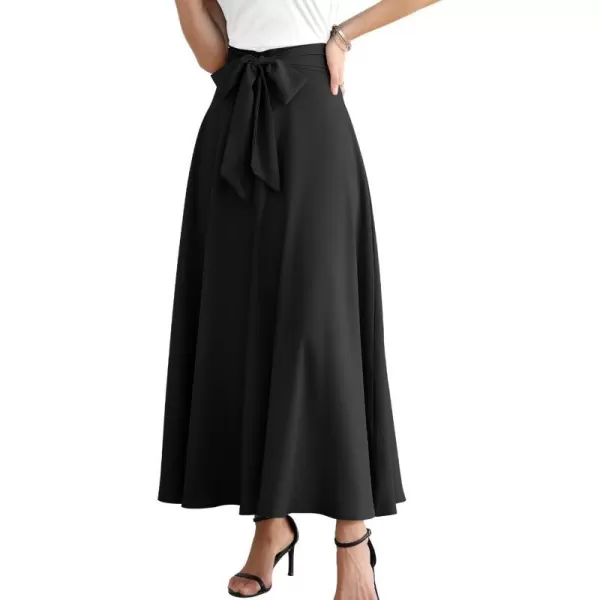 SuperPrity Womens Skirts High Waisted Tie Knot Front Pleated Swing Formal A Line Maxi Skirt with Zip Back001black