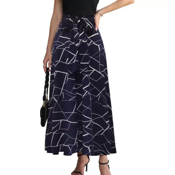 SuperPrity Womens Skirts High Waisted Tie Knot Front Pleated Swing Formal A Line Maxi Skirt with Zip BackGeom Print