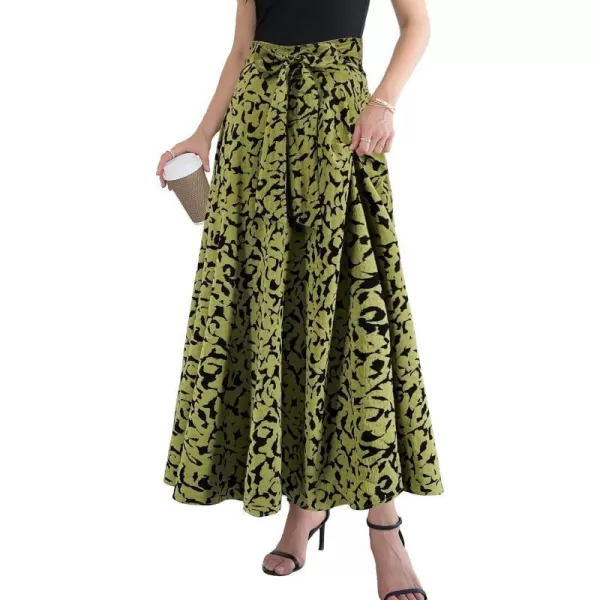 SuperPrity Womens Skirts High Waisted Tie Knot Front Pleated Swing Formal A Line Maxi Skirt with Zip BackGreen