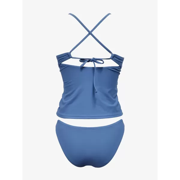 SouqFone Tankini Bathing Suits for Women Two Piece V Neck Cutout Swimsuits Criss Cross Tie Back SwimwearBriefs 01blue