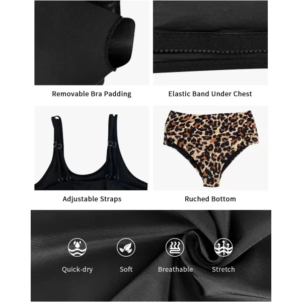 SuperPrity Swimsuits for Women Two Piece Bathing Suits Ruffled Flounce Top High Waisted Bikini SetAvailable in Plus Size001blackBeige Leopard