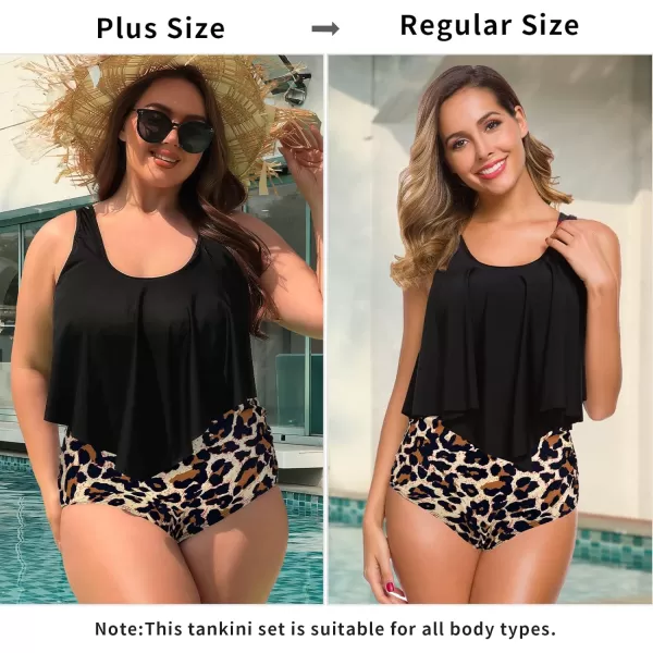 SuperPrity Swimsuits for Women Two Piece Bathing Suits Ruffled Flounce Top High Waisted Bikini SetAvailable in Plus Size001blackBeige Leopard