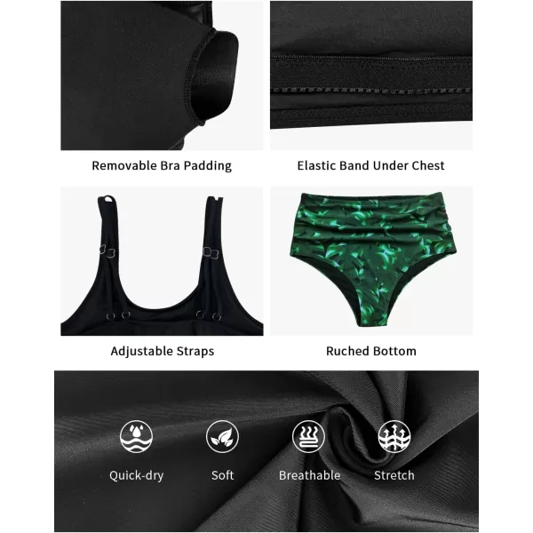 SuperPrity Swimsuits for Women Two Piece Bathing Suits Ruffled Flounce Top High Waisted Bikini SetAvailable in Plus Size01black Leaf