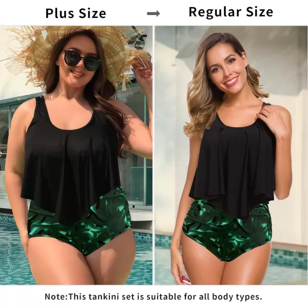 SuperPrity Swimsuits for Women Two Piece Bathing Suits Ruffled Flounce Top High Waisted Bikini SetAvailable in Plus Size01black Leaf