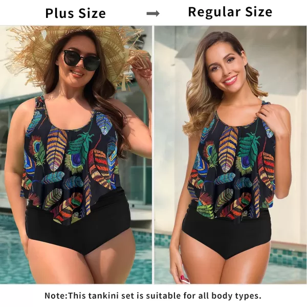 SuperPrity Swimsuits for Women Two Piece Bathing Suits Ruffled Flounce Top High Waisted Bikini SetAvailable in Plus Size02peacock Feather