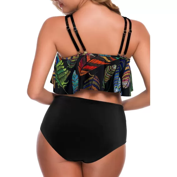 SuperPrity Swimsuits for Women Two Piece Bathing Suits Ruffled Flounce Top High Waisted Bikini SetAvailable in Plus Size02peacock Feather