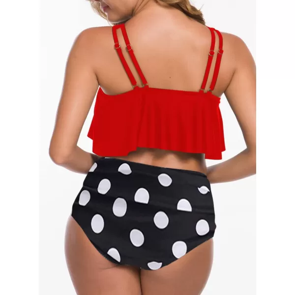 SuperPrity Swimsuits for Women Two Piece Bathing Suits Ruffled Flounce Top High Waisted Bikini SetAvailable in Plus Size05red