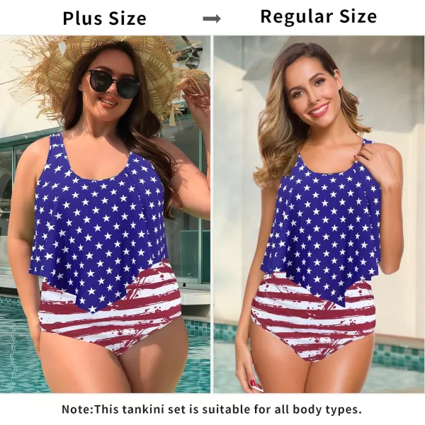 SuperPrity Swimsuits for Women Two Piece Bathing Suits Ruffled Flounce Top High Waisted Bikini SetAvailable in Plus Size08american Flag