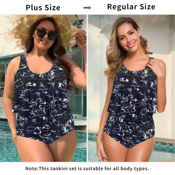 SuperPrity Swimsuits for Women Two Piece Bathing Suits Ruffled Flounce Top High Waisted Bikini SetAvailable in Plus Size11black Marble
