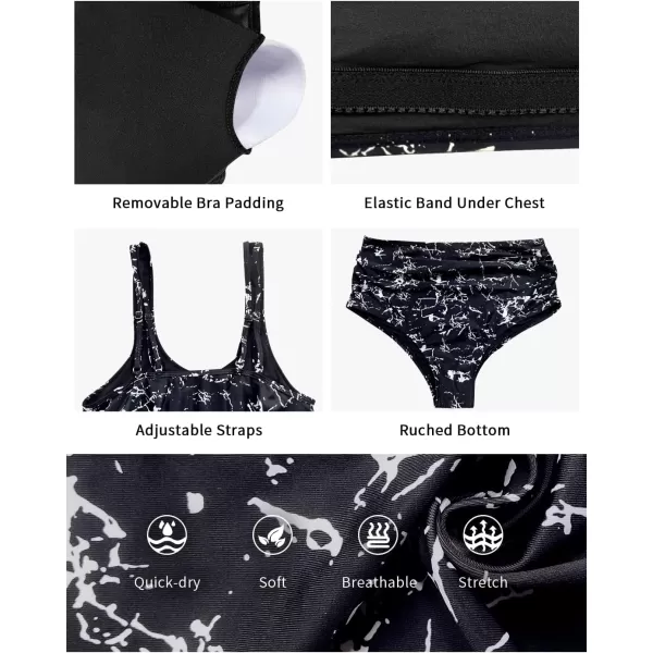 SuperPrity Swimsuits for Women Two Piece Bathing Suits Ruffled Flounce Top High Waisted Bikini SetAvailable in Plus Size11black Marble
