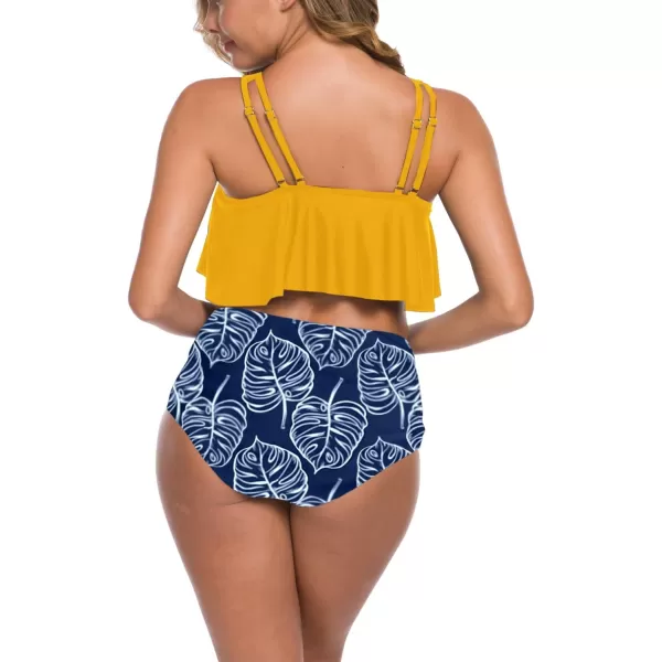 SuperPrity Swimsuits for Women Two Piece Bathing Suits Ruffled Flounce Top High Waisted Bikini SetAvailable in Plus Size15yellow