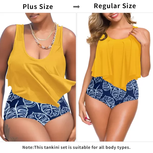 SuperPrity Swimsuits for Women Two Piece Bathing Suits Ruffled Flounce Top High Waisted Bikini SetAvailable in Plus Size15yellow