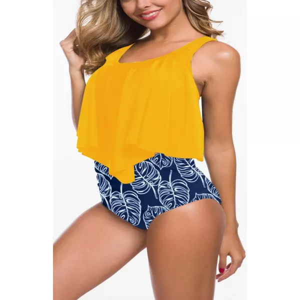 SuperPrity Swimsuits for Women Two Piece Bathing Suits Ruffled Flounce Top High Waisted Bikini SetAvailable in Plus Size15yellow