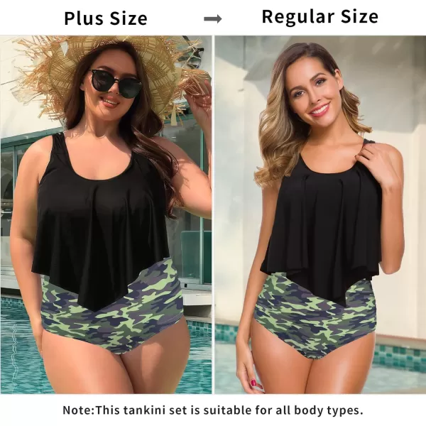 SuperPrity Swimsuits for Women Two Piece Bathing Suits Ruffled Flounce Top High Waisted Bikini SetAvailable in Plus Size18black Camouflage