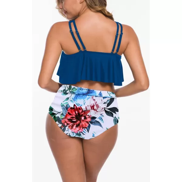 SuperPrity Swimsuits for Women Two Piece Bathing Suits Ruffled Flounce Top High Waisted Bikini SetAvailable in Plus Size20blue Flower