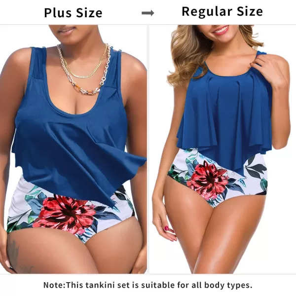 SuperPrity Swimsuits for Women Two Piece Bathing Suits Ruffled Flounce Top High Waisted Bikini SetAvailable in Plus Size20blue Flower