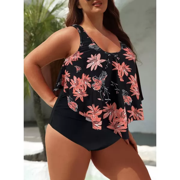 SuperPrity Swimsuits for Women Two Piece Bathing Suits Ruffled Flounce Top High Waisted Bikini SetAvailable in Plus SizeBlackPinkWhite