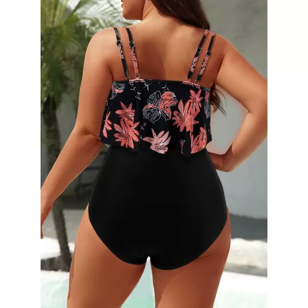 SuperPrity Swimsuits for Women Two Piece Bathing Suits Ruffled Flounce Top High Waisted Bikini SetAvailable in Plus SizeBlackPinkWhite