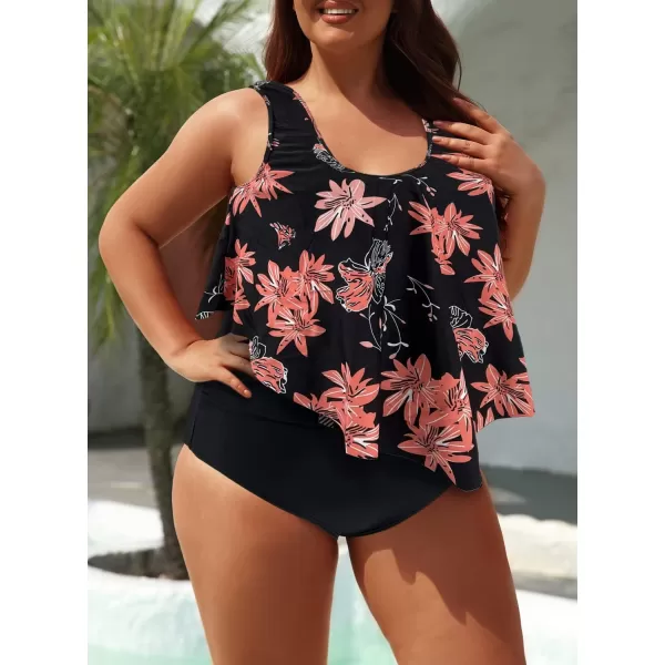 SuperPrity Swimsuits for Women Two Piece Bathing Suits Ruffled Flounce Top High Waisted Bikini SetAvailable in Plus SizeBlackPinkWhite