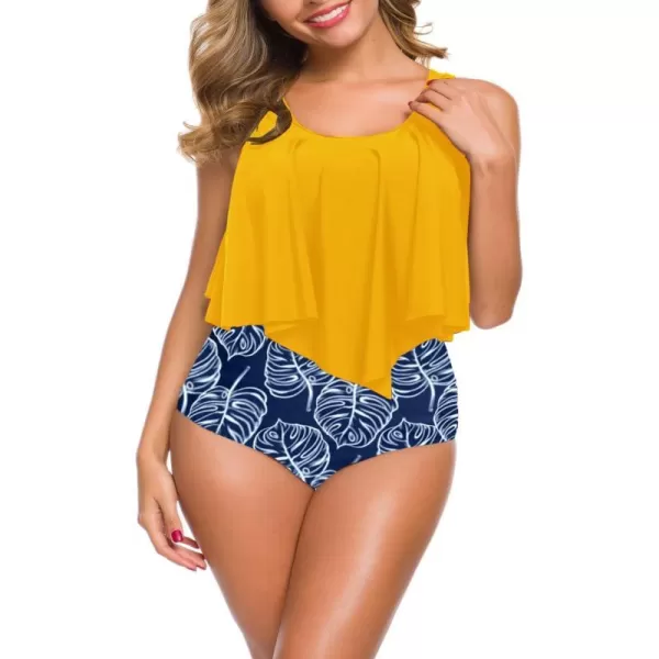 SuperPrity Swimsuits for Women Two Piece Bathing Suits Ruffled Flounce Top High Waisted Bikini SetAvailable in Plus Size15yellow