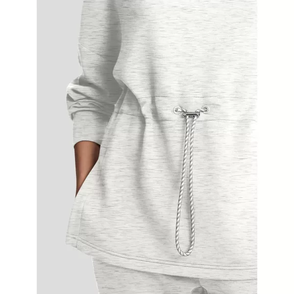 SuperPrity Womens Long Sleeve Sweatshirts Turtleneck Loose Fit Pullover Tops Drawstring Waist Slit Hoodies 2024 Fall ClothesGrey