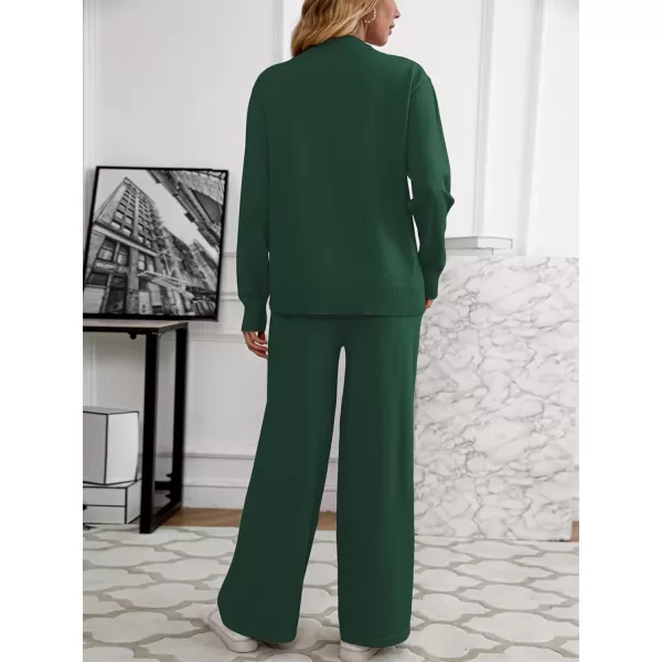 SuperPrity Lounge Sets for Women Two Piece Outfits Knit Sweater Top Wide Leg Pants Matching Sets Sweatsuits 2024 Fall FashionDark Green