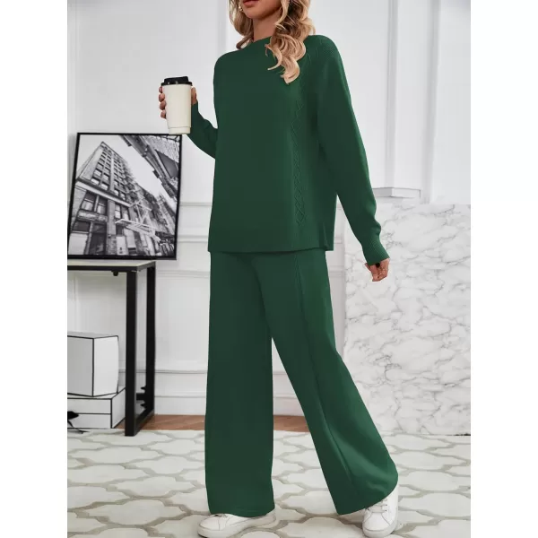 SuperPrity Lounge Sets for Women Two Piece Outfits Knit Sweater Top Wide Leg Pants Matching Sets Sweatsuits 2024 Fall FashionDark Green