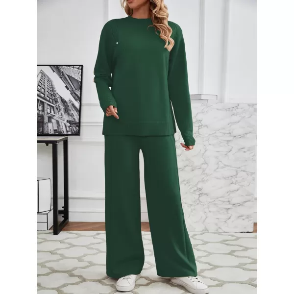 SuperPrity Lounge Sets for Women Two Piece Outfits Knit Sweater Top Wide Leg Pants Matching Sets Sweatsuits 2024 Fall FashionDark Green