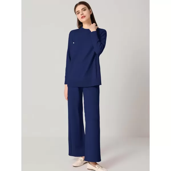 SuperPrity Lounge Sets for Women Two Piece Outfits Knit Sweater Top Wide Leg Pants Matching Sets Sweatsuits 2024 Fall FashionNavy Blue